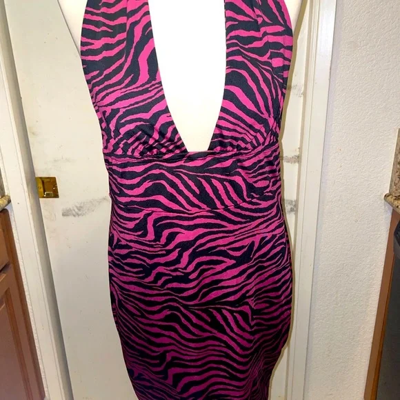 SHEIN Dresses Pink Black Zebra Print Halter Dress Poshmark